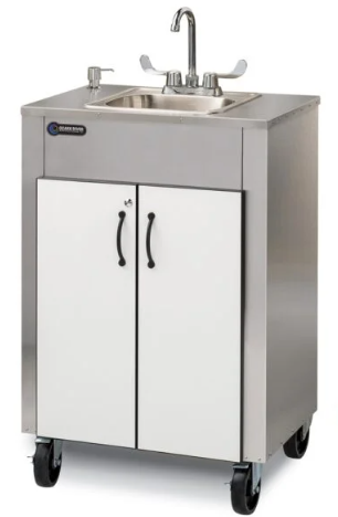 Portable Sink w/ Hot Water Heater - Stainless Steel/White-Black Doors