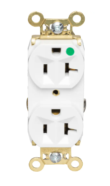 Heavy Duty Hospital-Grade Duplex Receptacle, Back and Side Wire, 20A, 125VAC, White