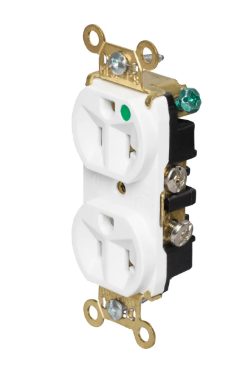 Heavy Duty Hospital-Grade Duplex Receptacle, Back and Side Wire, 20A, 125VAC, White